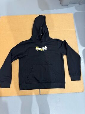 Men's Black Hoodie with Floral Chest Print